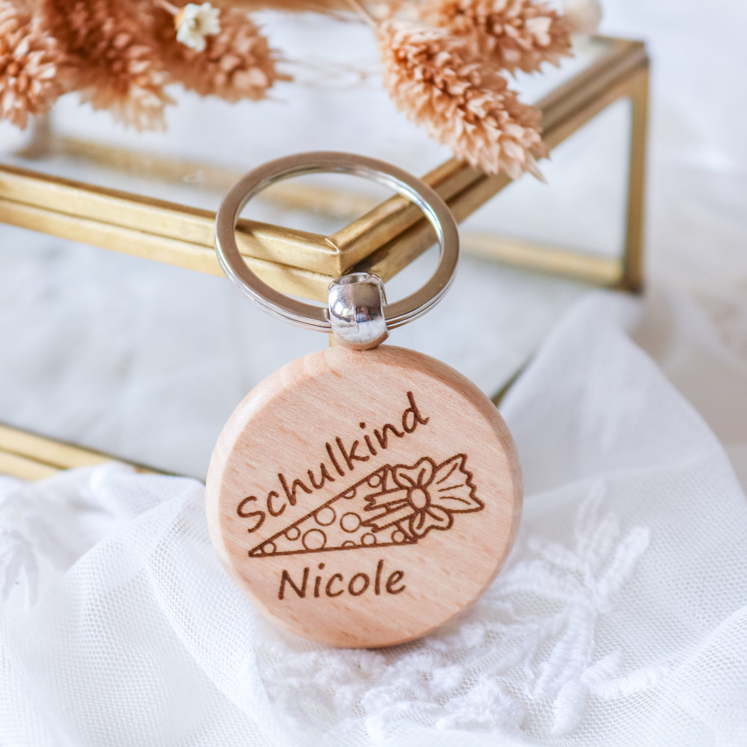 Einschulungsgeschenk Mädchen - Rosa Mutstein Set Mit Schlüsselanhänger