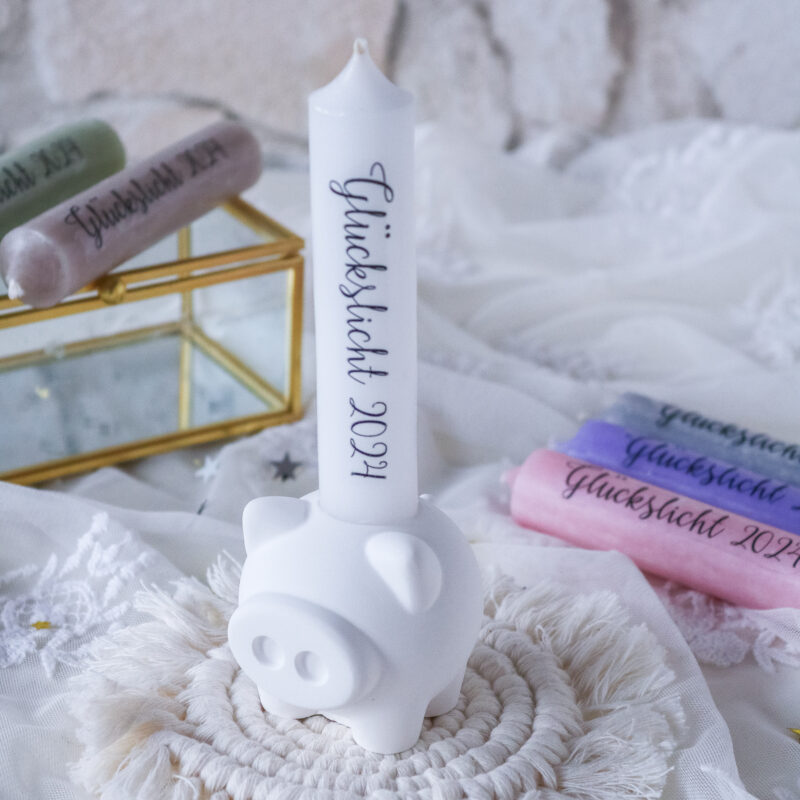 Kerzenständer Schwein + Glückslicht 2026 - Geschenkidee Silvester ...