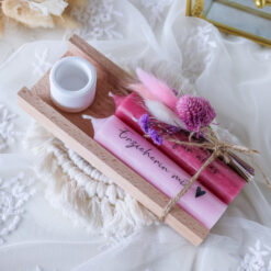 Erzieherin mit Herz Stabkerze Geschenkset mit Kerzenständer - rosa-beere