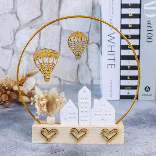 Hoop Dekokranz Metallring mit Haus und Trockenblumen - Deko Hygge - Einzugsgeschenk – Bild 2