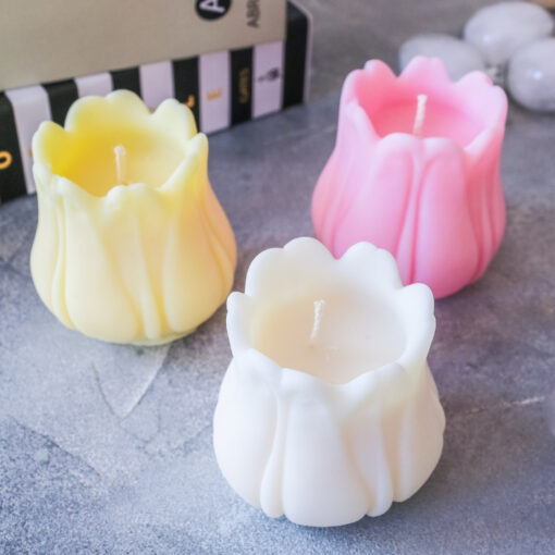 Handmade Kerze Tulpe bunt Rapswachs - Dekoration Hygge Ostern Frühling – Bild 5