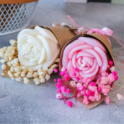 Blumenstrauss Rose Kerze Rapswachs - Geschenk Mama Geburtstag Muttertag