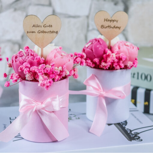 Blumenstrauss 3 Blumen Kerze Rapswachs in Box - Geschenk Mama Geburtstag Muttertag