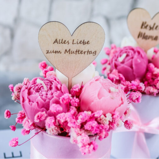 Blumenstrauss 3 Blumen Kerze Rapswachs in Box - Geschenk Mama Geburtstag Muttertag – Bild 6