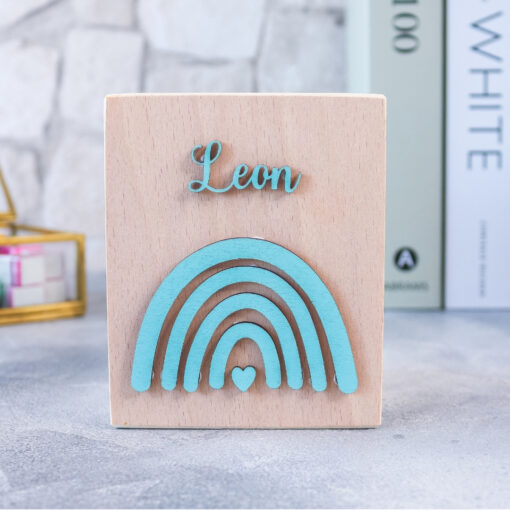 Stiftehalter Holz Regenbogen - Schreibtisch - personalisierbar mit Name + Motiv - Stiftebox - Geschenk Einschulung – Bild 4