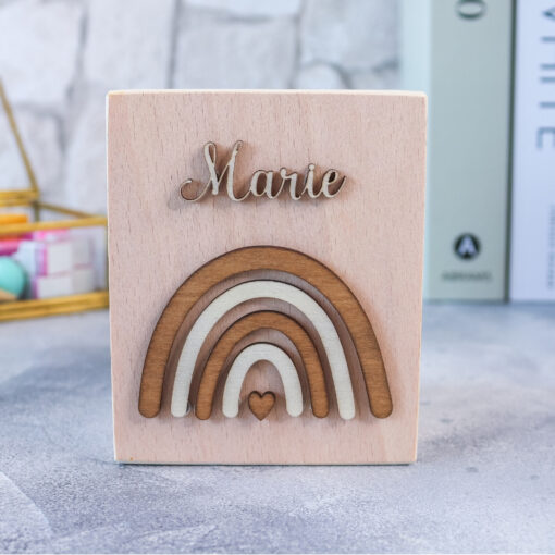Stiftehalter Holz Regenbogen - Schreibtisch - personalisierbar mit Name + Motiv - Stiftebox - Geschenk Einschulung – Bild 2