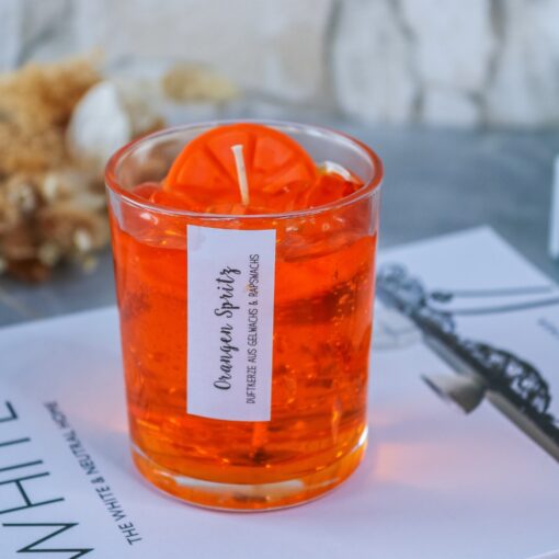 Duftkerze Getränke Kerze Orange Spritz mit Eiswürfeln - aus Rapswachs und Gelwachs