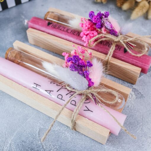 Geschenkset Geburtstag mit Kerze und Reagenzglas für Geld