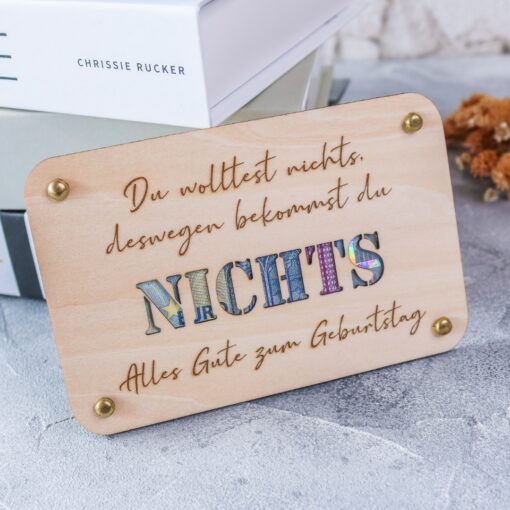 Geldgeschenk Verpackung aus Holz - Nichts schenken - Geschenkidee Mitbringsel – Bild 4