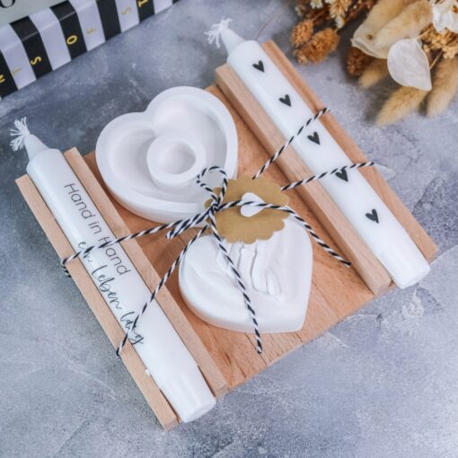 Hochzeit Geschenkset mit Stabkerzen & Herz Kerzenständer – Bild 2