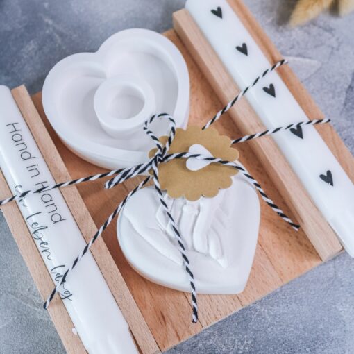 Hochzeit Geschenkset mit Stabkerzen & Herz Kerzenständer – Bild 3