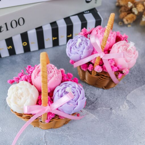 Blumenkorb 3 Blumen Kerzen aus Rapswachs  - Geschenk Mitbringsel Geburtstag – Bild 5