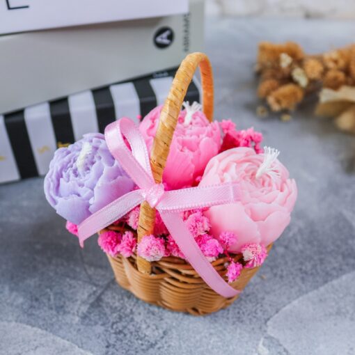 Blumenkorb 3 Blumen Kerzen aus Rapswachs  - Geschenk Mitbringsel Geburtstag – Bild 6
