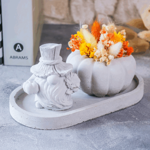 Deko Set Herbst mit ovalem Tablett aus Beton – Bild 4