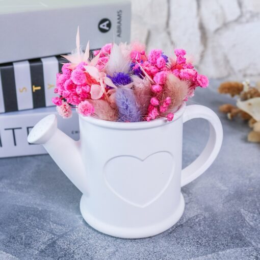 Giesskanne aus Raysin - dekoriert mit Trockenblumen - Deko Hygge Geschenk Mitbringsel – Bild 6