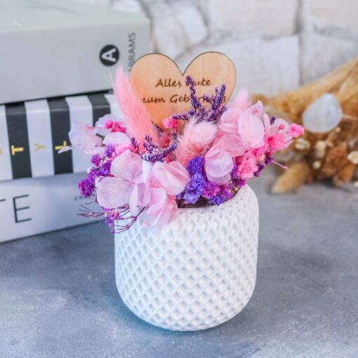 Vase strukturiert aus Raysin - dekoriert mit Trockenblumen - Deko Hygge Geschenk Mitbringsel – Bild 5