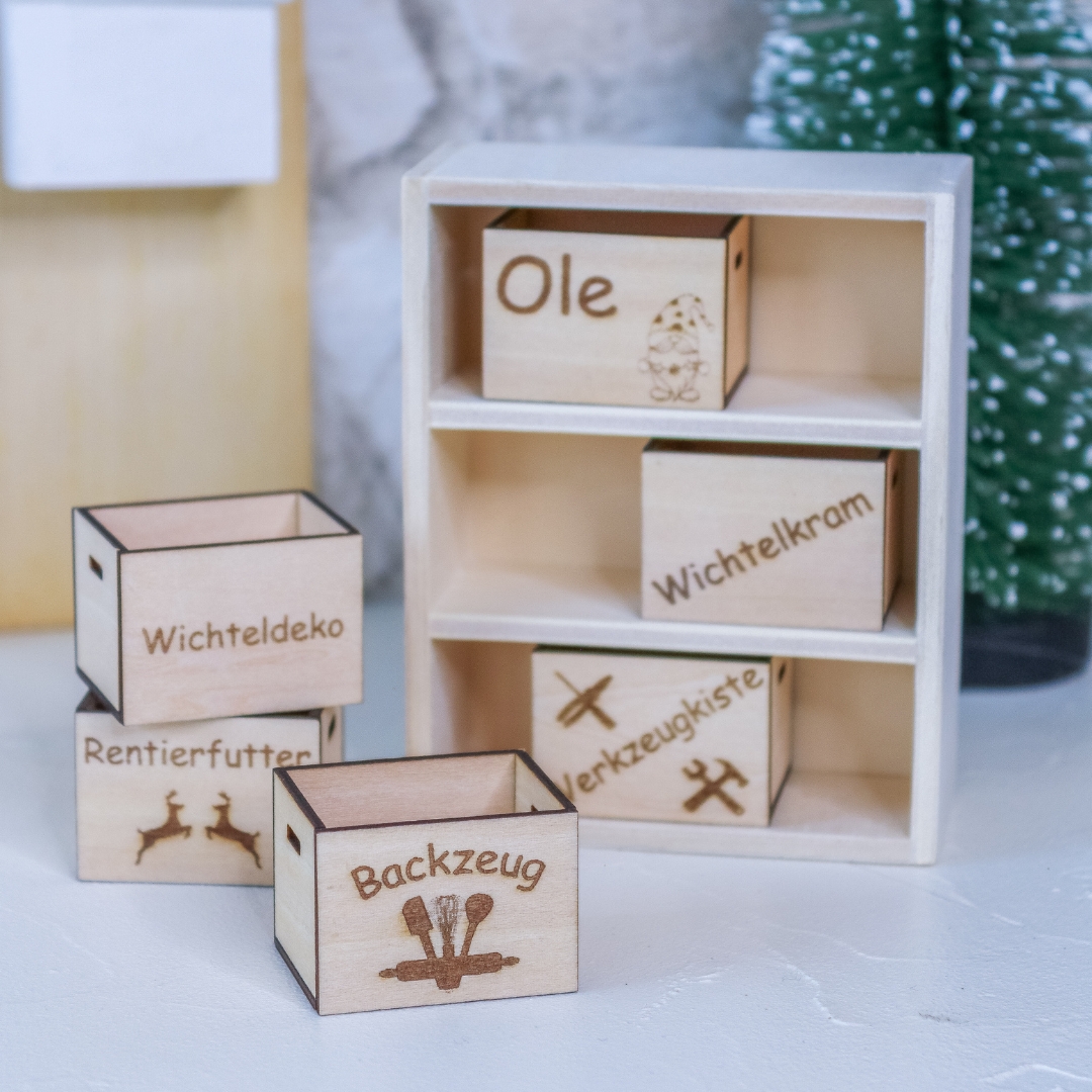 Holzkiste zur Aufbewahrung für Wichtel Zubehör Wichtelhaus Wichteltür