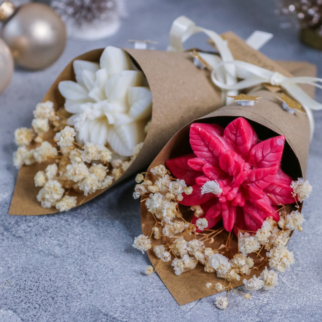Blumenstrauss Weihnachtsstern Kerze Rapswachs - Geschenk Weihnachten Mitbringsel – Bild 8
