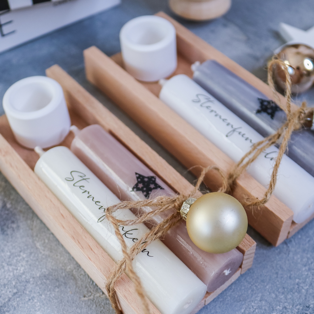 Sternenfunkeln Geschenkset Winter Weihnachten mit Stabkerze - Farbauswahl – Bild 2