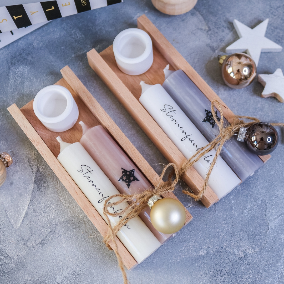 Sternenfunkeln Geschenkset Winter Weihnachten mit Stabkerze - Farbauswahl – Bild 3
