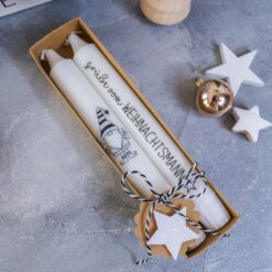 2 Stabkerzen Weihnachtsmann+ Verpackung - Geschenkset Mitbringsel Weihnachten - Grüße vom Weihnachtsmann