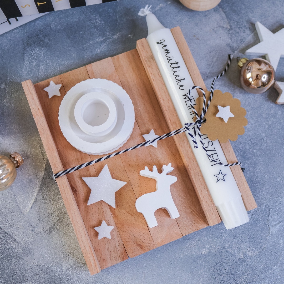 Weihnachtszeit Geschenkset Winter Weihnachten mit Stabkerze & Kerzenhalter