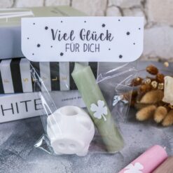 Kerzenständer Schwein + Kerze mit Kleeblatt - Geschenk Geschenkidee Silvester & Neues Jahr