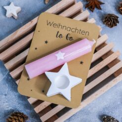Weihnachten to Go Geschenkset mit Stabkerze und Stern Kerzenständer - Mitbringsel Weihnachten in der Tüte