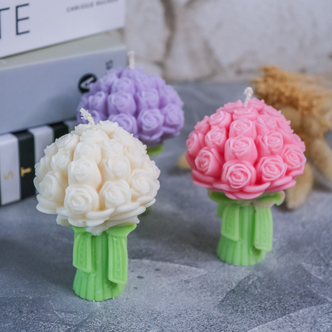 Blumenstrauss Kerze handgemacht aus Rapswachs Dekoration Hygge Frühling Ostern