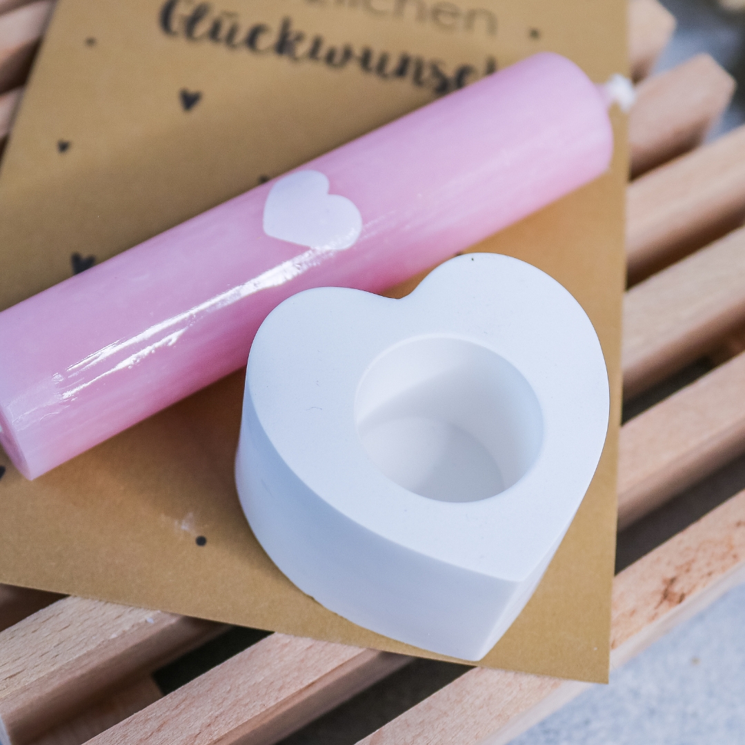 Herzlichen Glückwunsch Geschenkset mit Stabkerze und Herz Kerzenständer - Mitbringsel Geburtstag – Bild 5