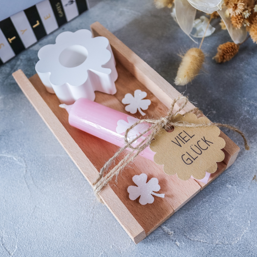 Glück Stabkerze Geschenkset mit Kleeblatt Kerzenständer - Geburtstag Glücksbringer – Bild 9