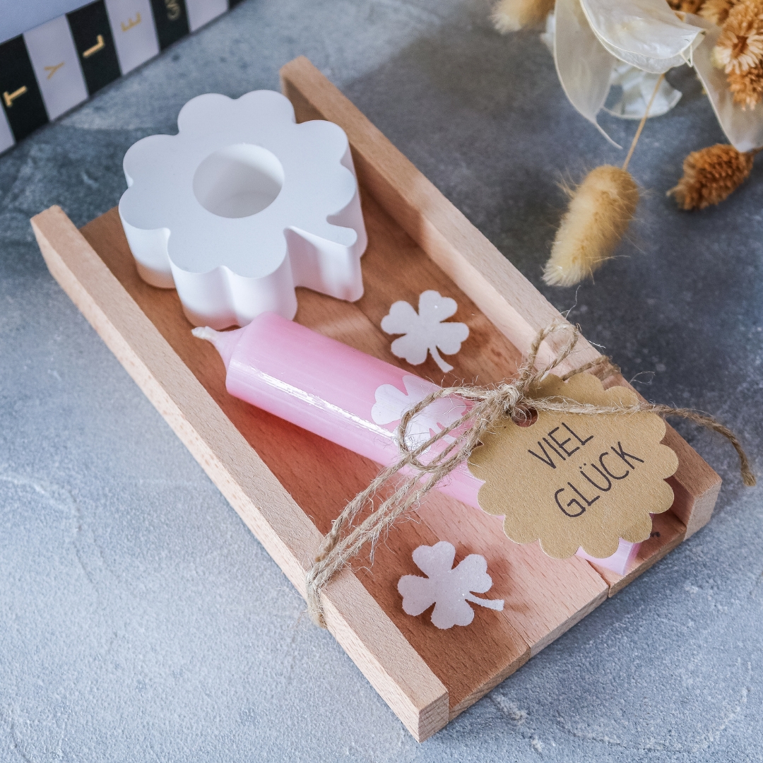 Glück Stabkerze Geschenkset mit Kleeblatt Kerzenständer - Geburtstag Glücksbringer – Bild 8
