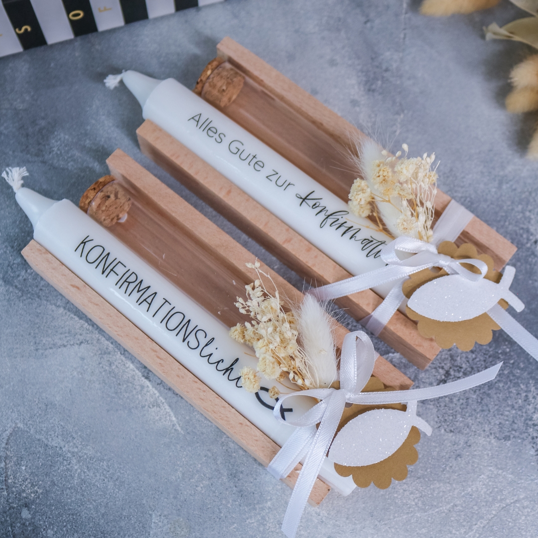 Geschenkset Kommunion Konfirmation mit Stabkerze und Reagenzglas - Mitbringsel Geschenk – Bild 5
