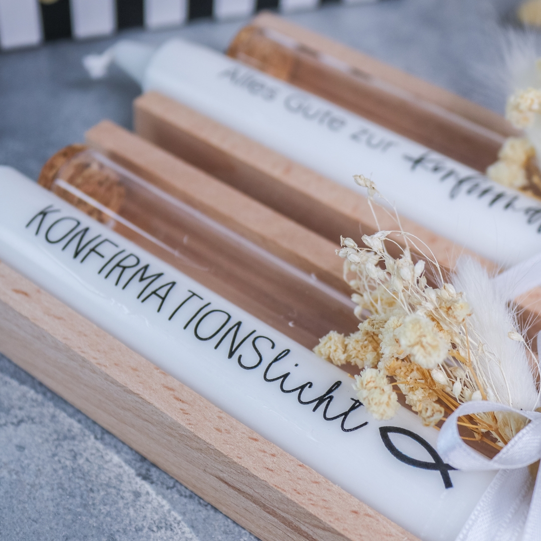 Geschenkset Kommunion Konfirmation mit Stabkerze und Reagenzglas - Mitbringsel Geschenk – Bild 6