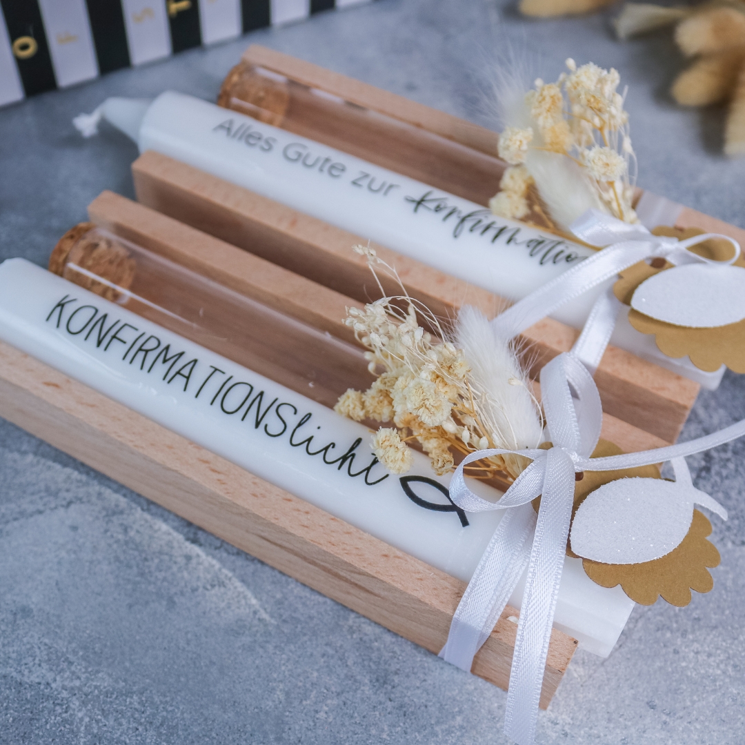 Geschenkset Kommunion Konfirmation mit Stabkerze und Reagenzglas - Mitbringsel Geschenk – Bild 7