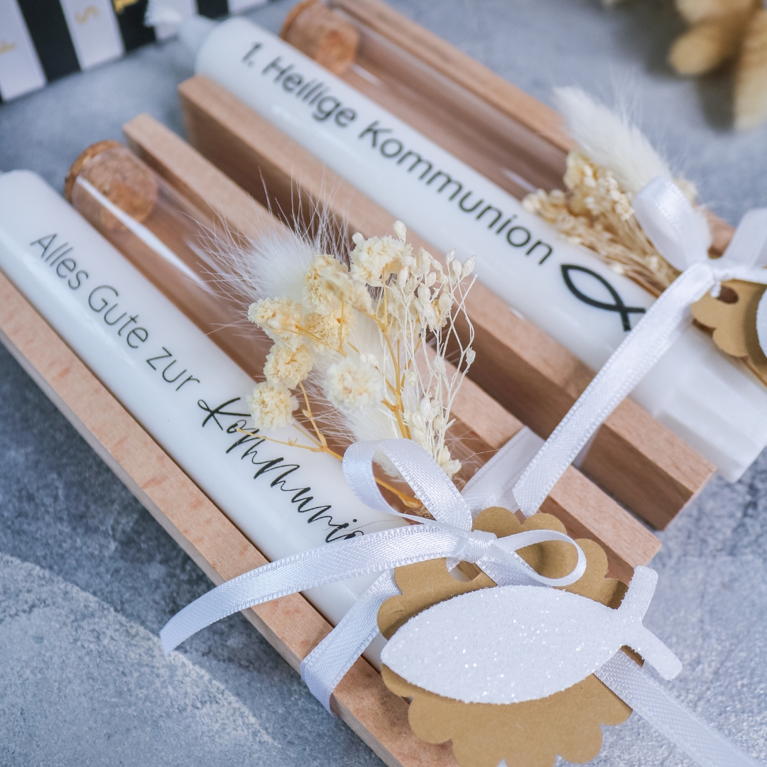 Geschenkset Kommunion Konfirmation mit Stabkerze und Reagenzglas - Mitbringsel Geschenk – Bild 2