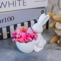 Hase mit Korb - dekoriert mit Trockenblumen - Deko Hygge Geschenk Mitbringsel Ostern Frühling - Hase mit Trockenblumen rosa pink lila