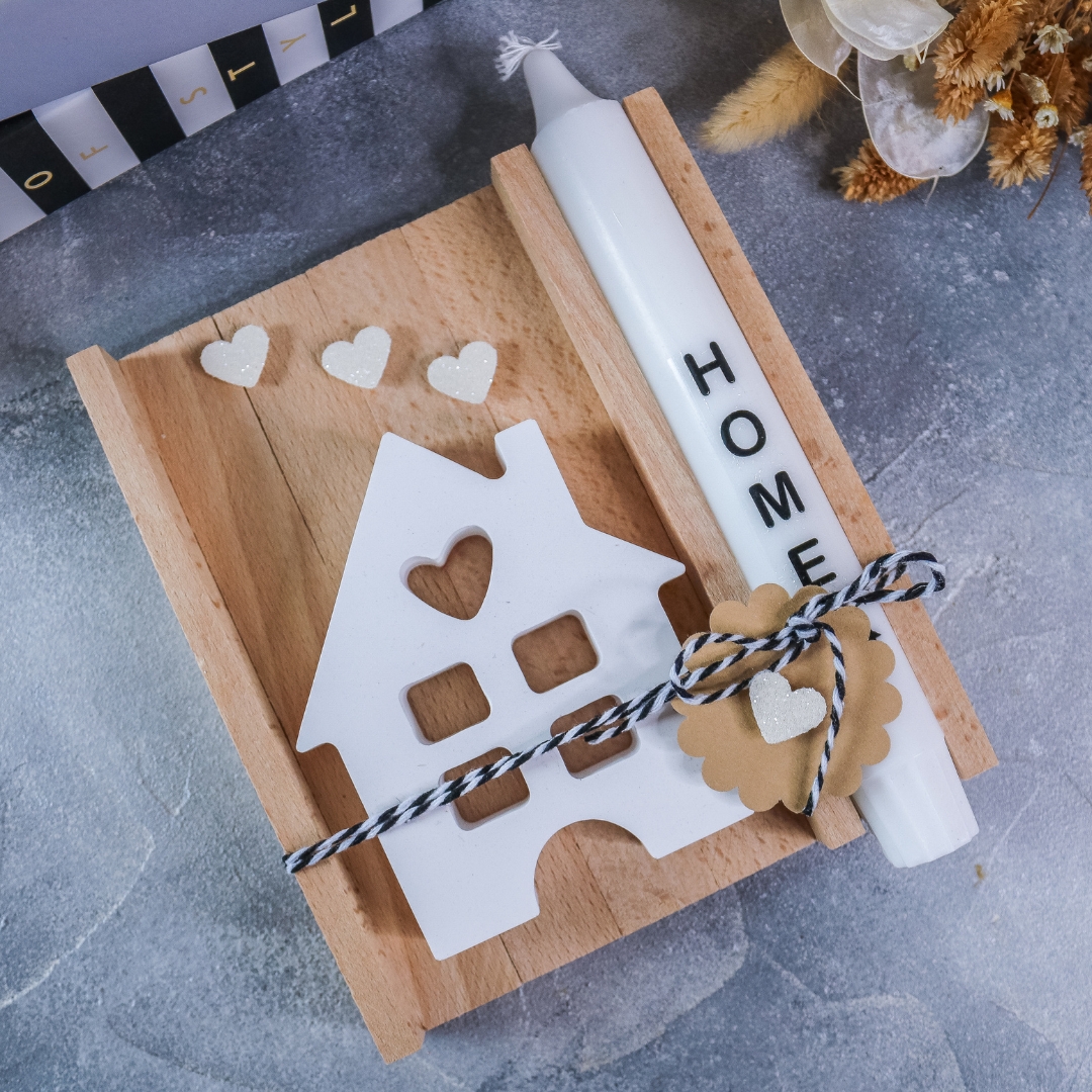 Einzug Geschenkset mit Stabkerze & Haus - Einzugsgeschenk Wohnung