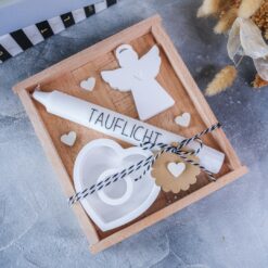Taufe Geschenkset mit Stabkerze und Schutzengel - Taufgeschenk