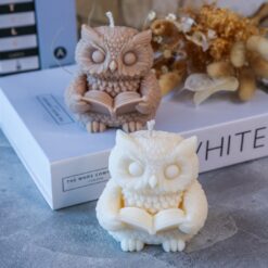 Eule mit Buch Kerze Herbst - handgemacht aus Rapswachs - Deko Halloween